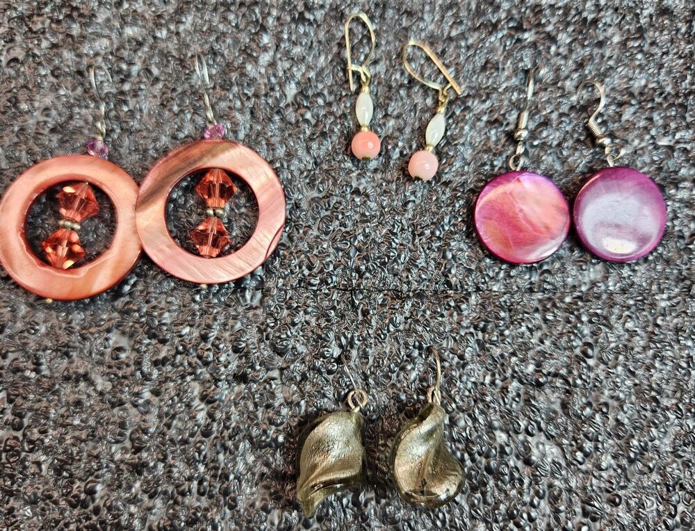 Set of 4 Various 1980's Style Fashion Earrings Colorful Enamel (read)